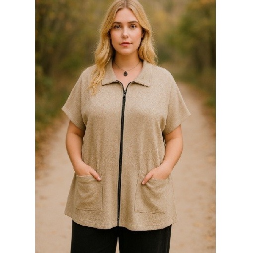 Bryn Walker Pip Poncho Sweater S Beige Wool Blend Full Zip Oversized Lagenlook